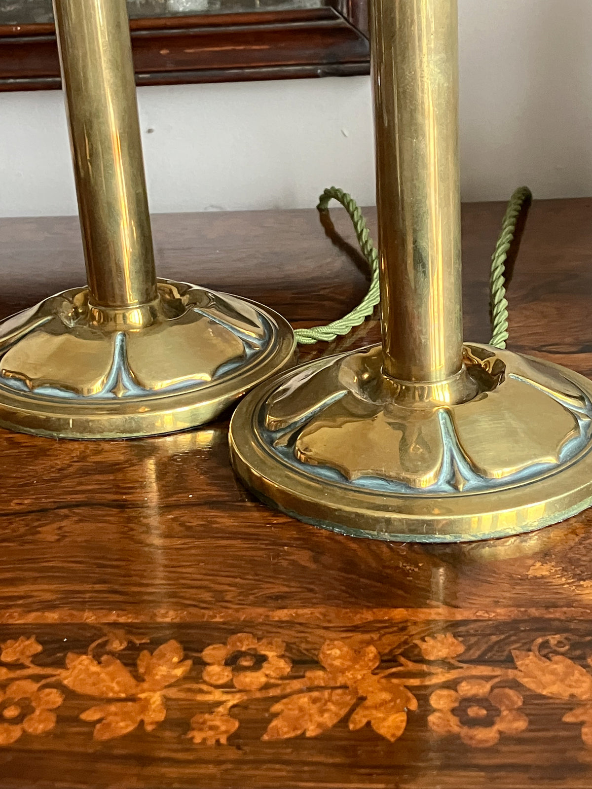 A Pair of Arts & Crafts Movement Brass Lamps