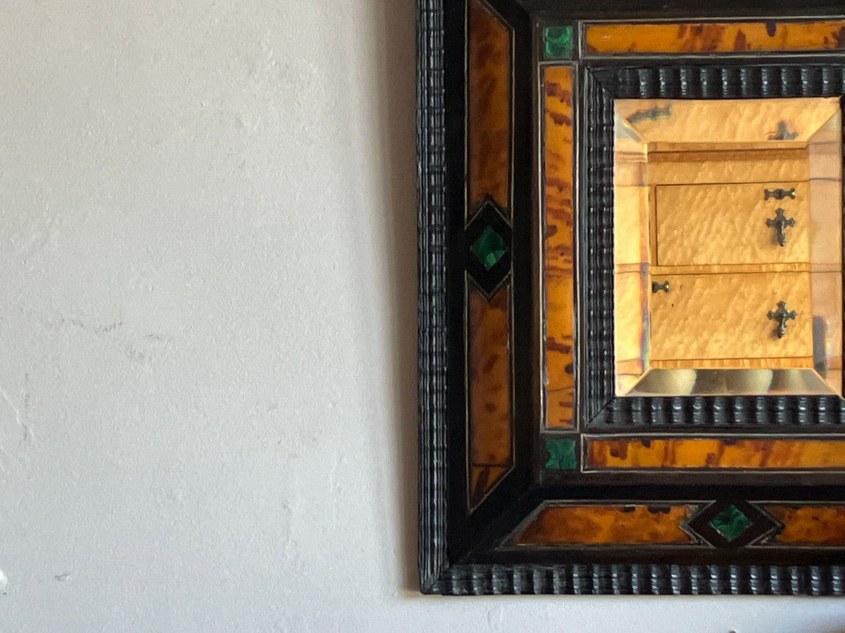 A Late 19th Century Tortoiseshell & Malachite Ripple Frame Mirror