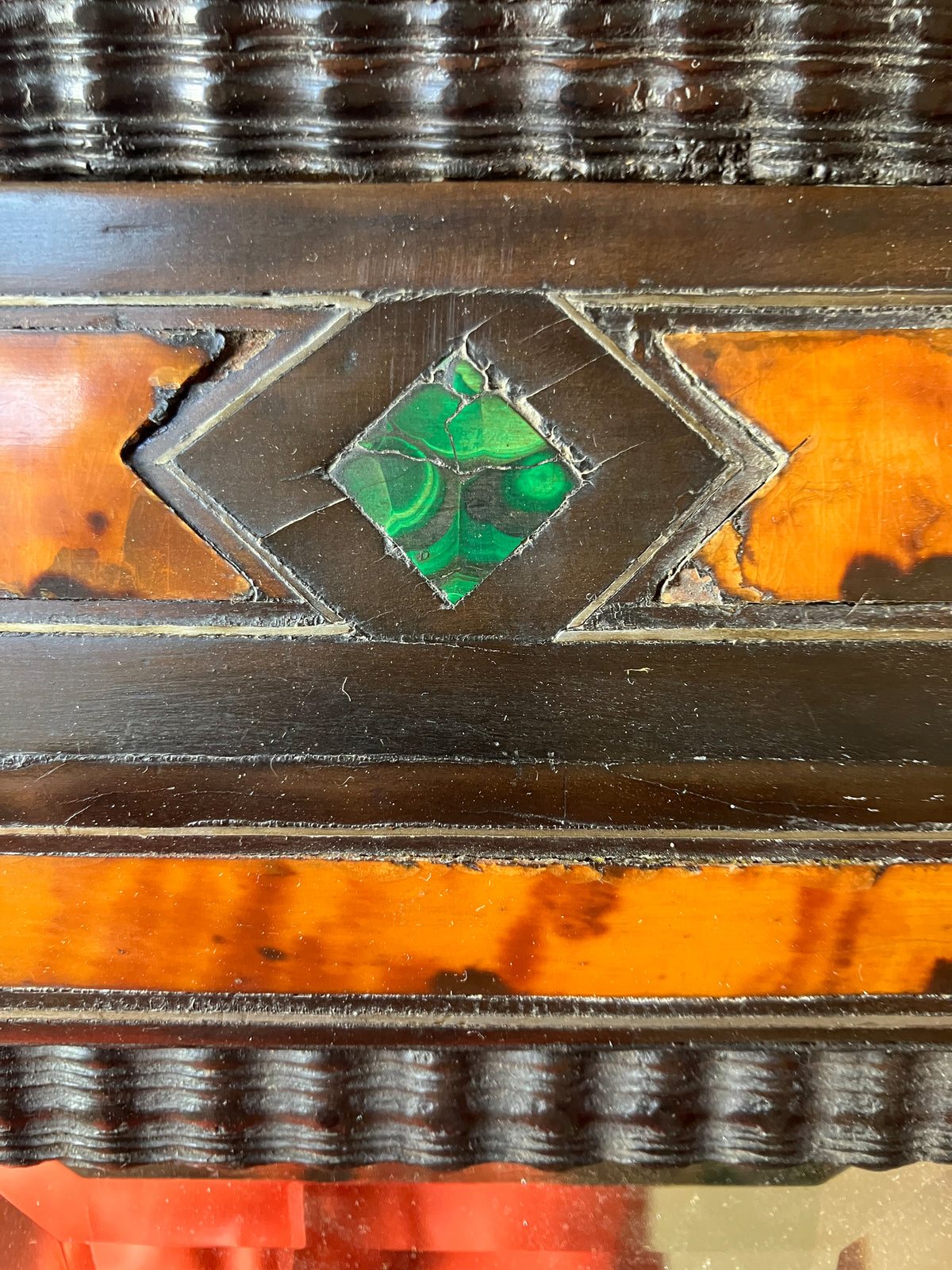 A Late 19th Century Tortoiseshell & Malachite Ripple Frame Mirror