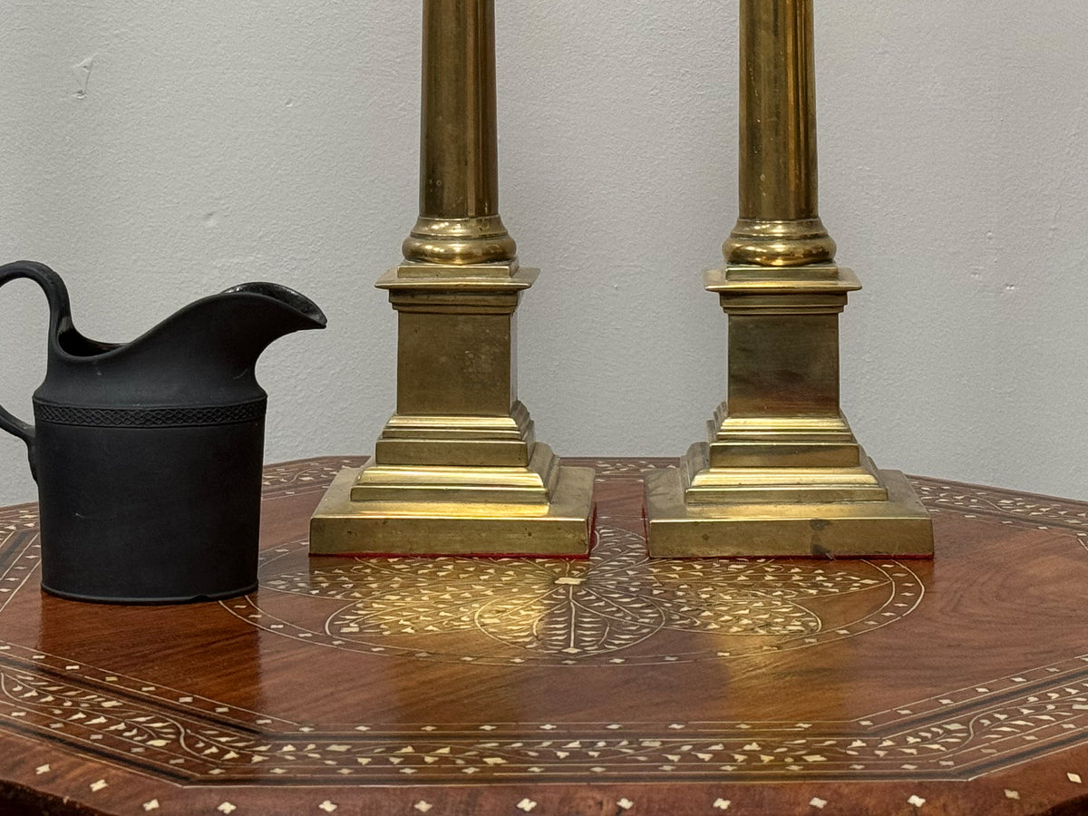 A Pair of 19th Century Solid Brass Column Lamps