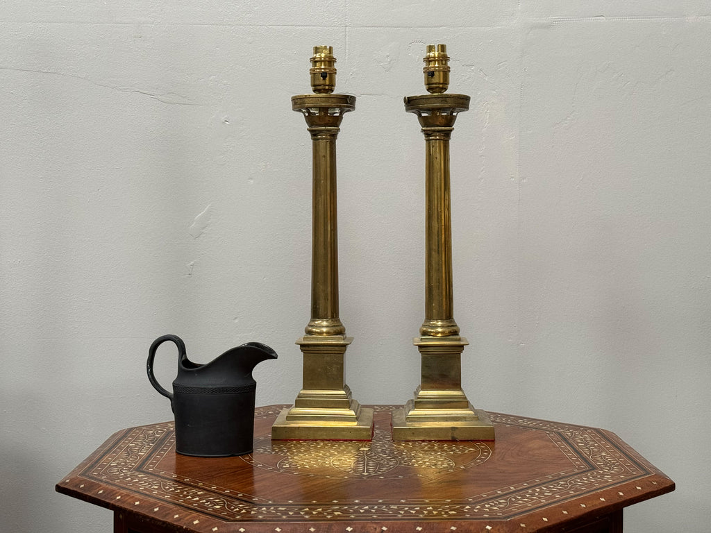 A Pair of 19th Century Solid Brass Column Lamps