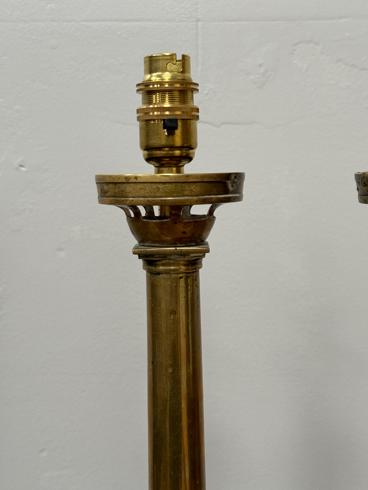 A Pair of 19th Century Solid Brass Column Lamps