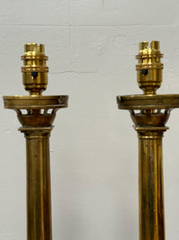 A Pair of 19th Century Solid Brass Column Lamps