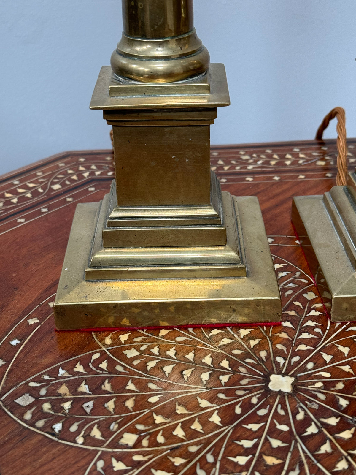 A Pair of 19th Century Solid Brass Column Lamps