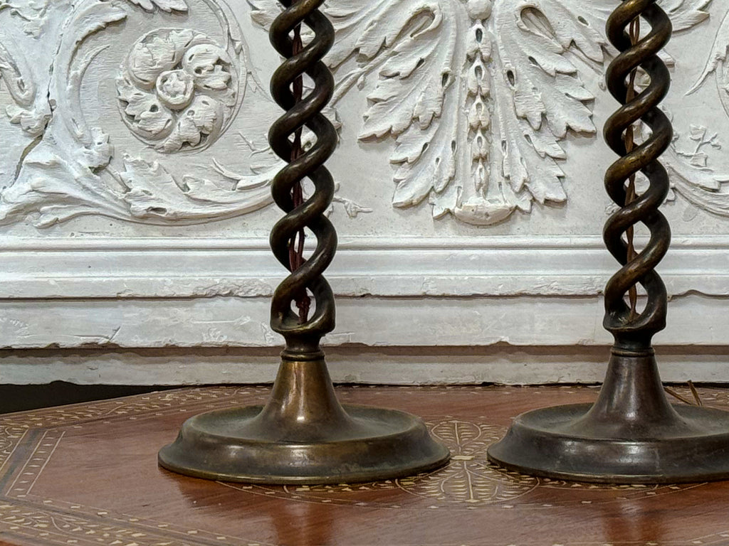A Pair of 19th Century Open Barley Twist Cast Brass Lamps