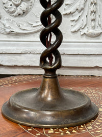 A Pair of 19th Century Open Barley Twist Cast Brass Lamps