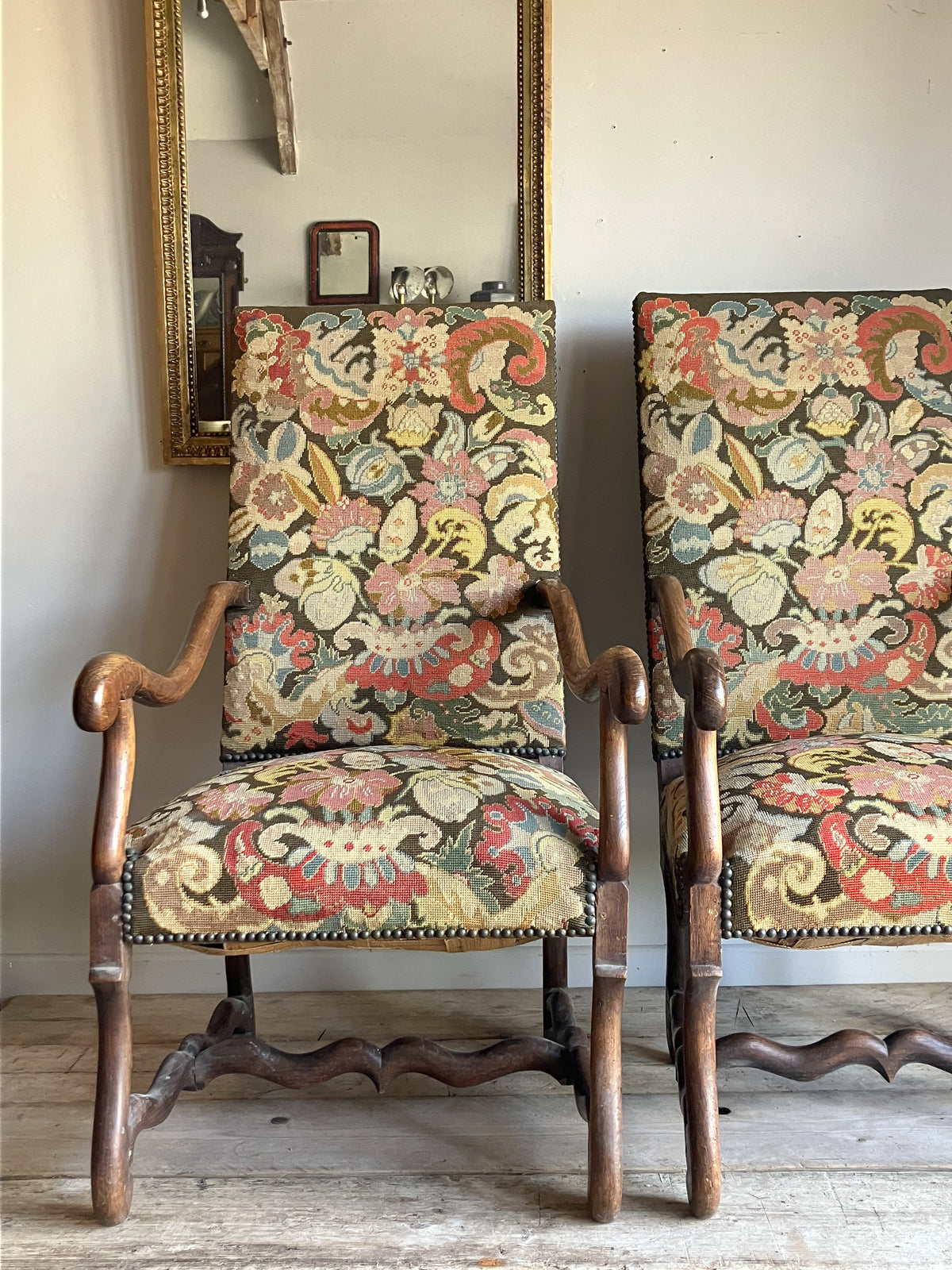 A Pair of 19th Century Os de Mouton Walnut Chairs