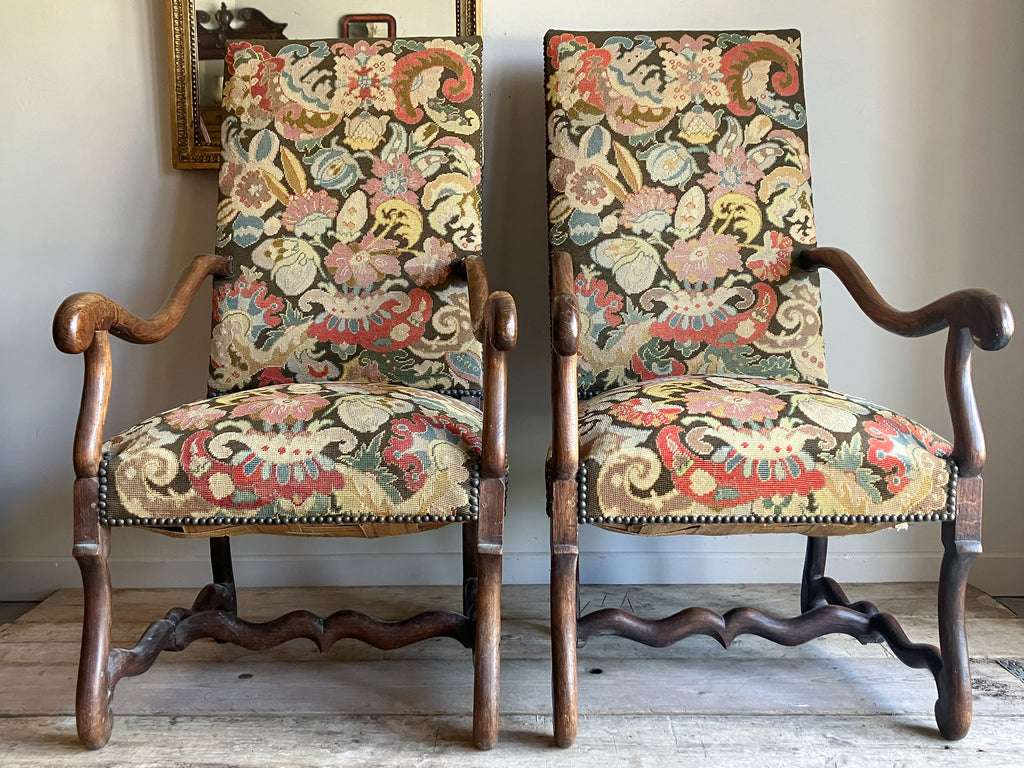 A Pair of 19th Century Os de Mouton Walnut Chairs