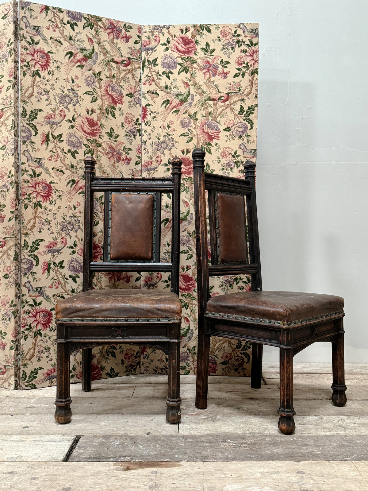 A Pair of 19th Century Oak Gothic Revival Side Chairs