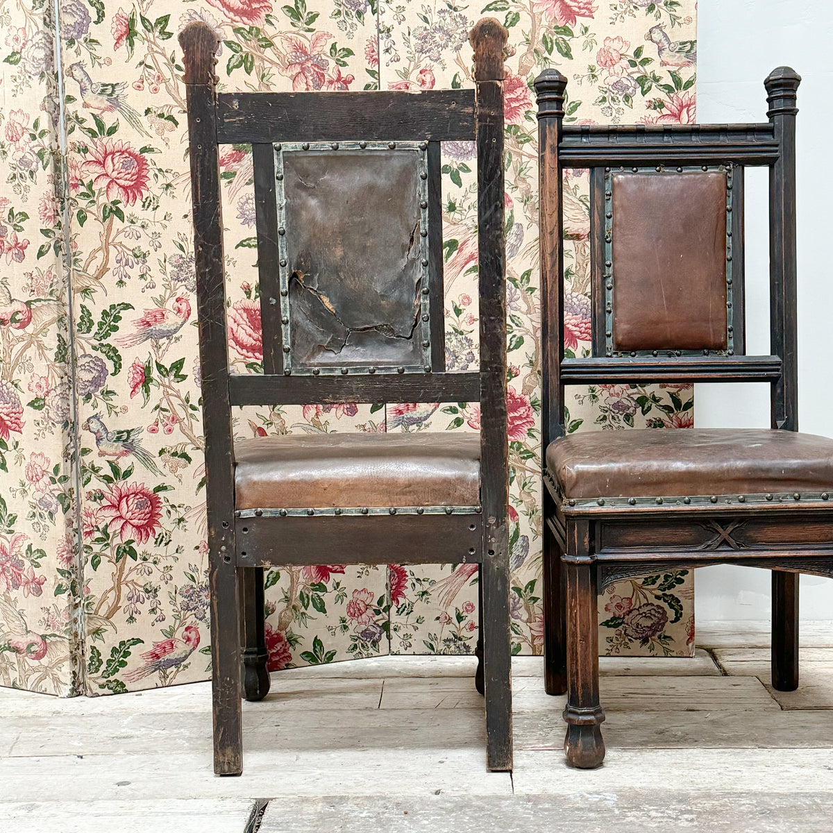 A Pair of 19th Century Oak Gothic Revival Side Chairs