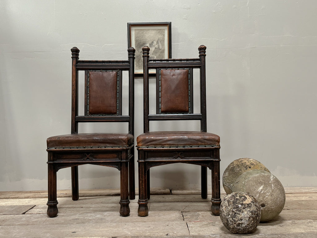 A Pair of 19th Century Oak Gothic Revival Side Chairs