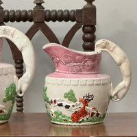 A Pair of 19th Century Staffordshire Hunting Jugs