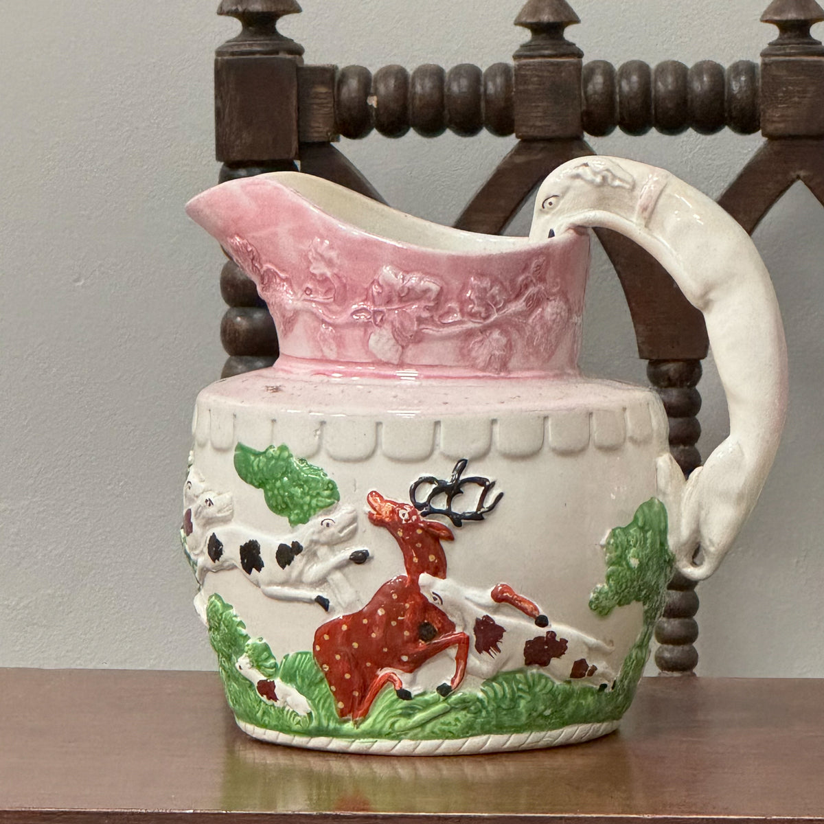 A Pair of 19th Century Staffordshire Hunting Jugs