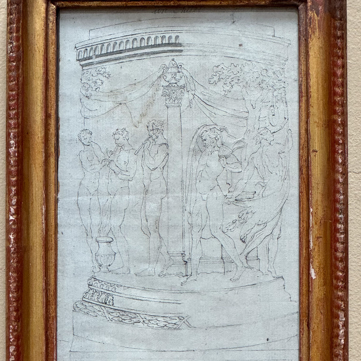 Early 19th Century Framed Ink Sketches of Bacchanalian