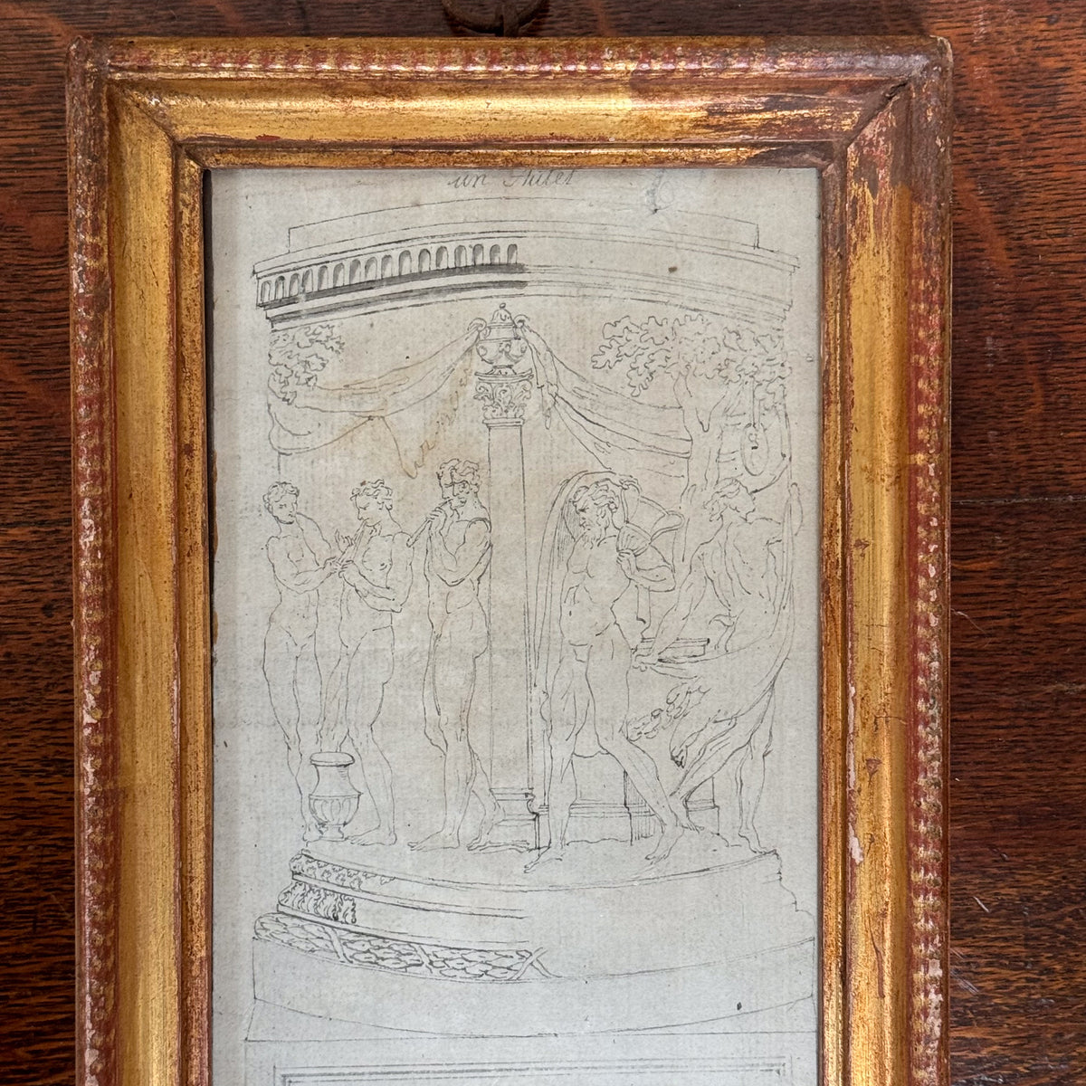 Early 19th Century Framed Ink Sketches of Bacchanalian