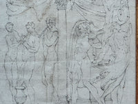 Early 19th Century Framed Ink Sketches of Bacchanalian