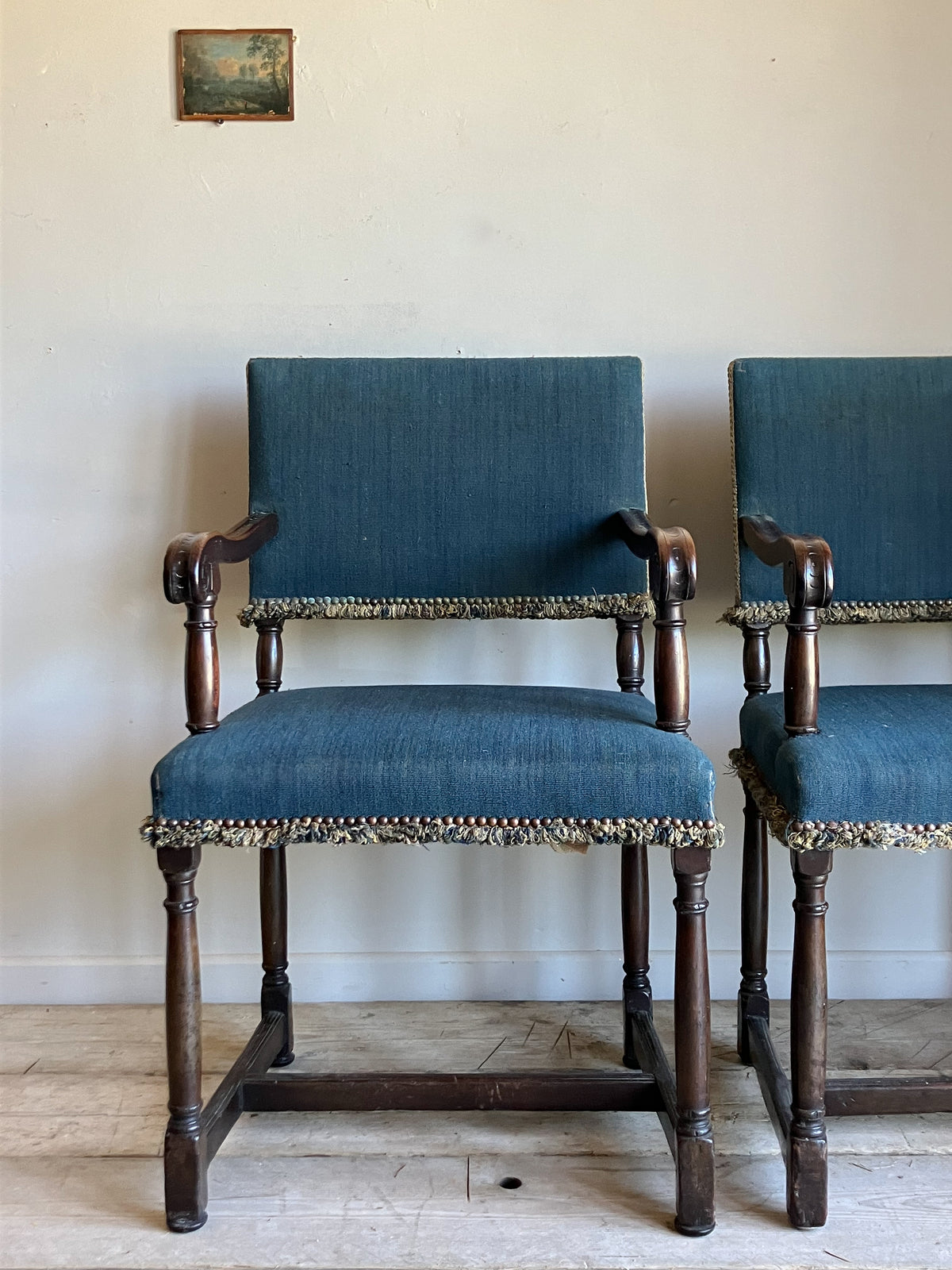 A Set of Four 17th Century Style Yew Wood Chairs