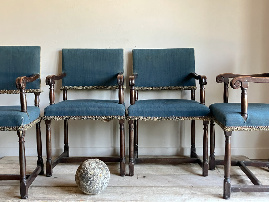 A Set of Four 17th Century Style Yew Wood Chairs