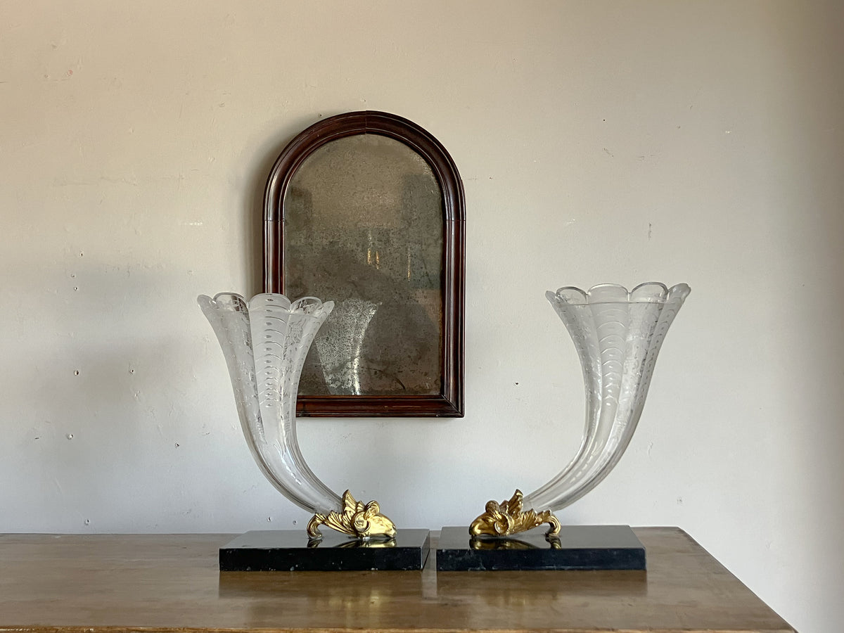 A Pair of Large Mid 19th Century Cut Glass Mounted Cornucopia Vases