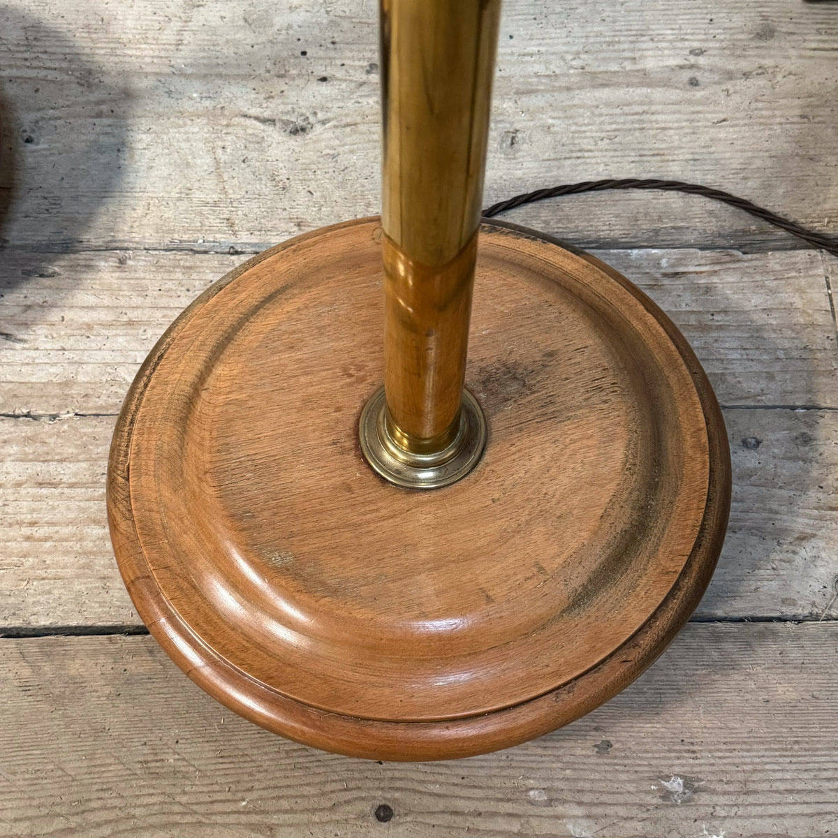 A Pair of Early 20th Century Brass and Oak Standard Lamps