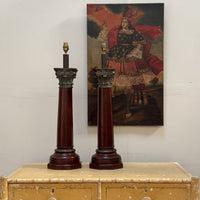 A Large Pair of Late 19th Century Mahogany Column Lamps