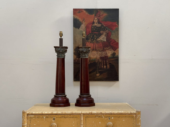 A Large Pair of Late 19th Century Mahogany Column Lamps