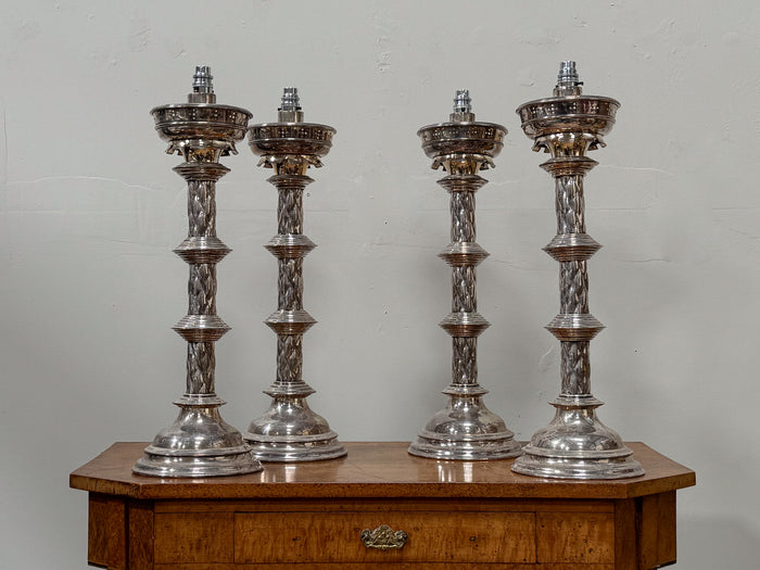 A Set of Four Large 19th Century Silver Lamps