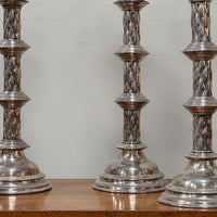 A Set of Four Large 19th Century Silver Lamps