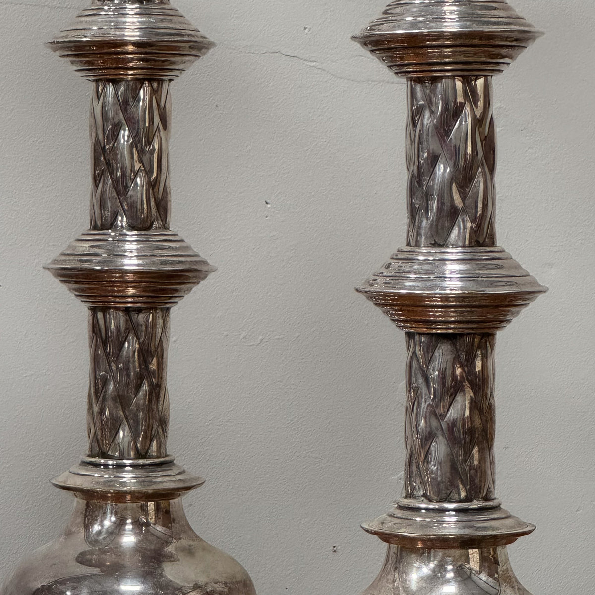 A Set of Four Large 19th Century Silver Lamps