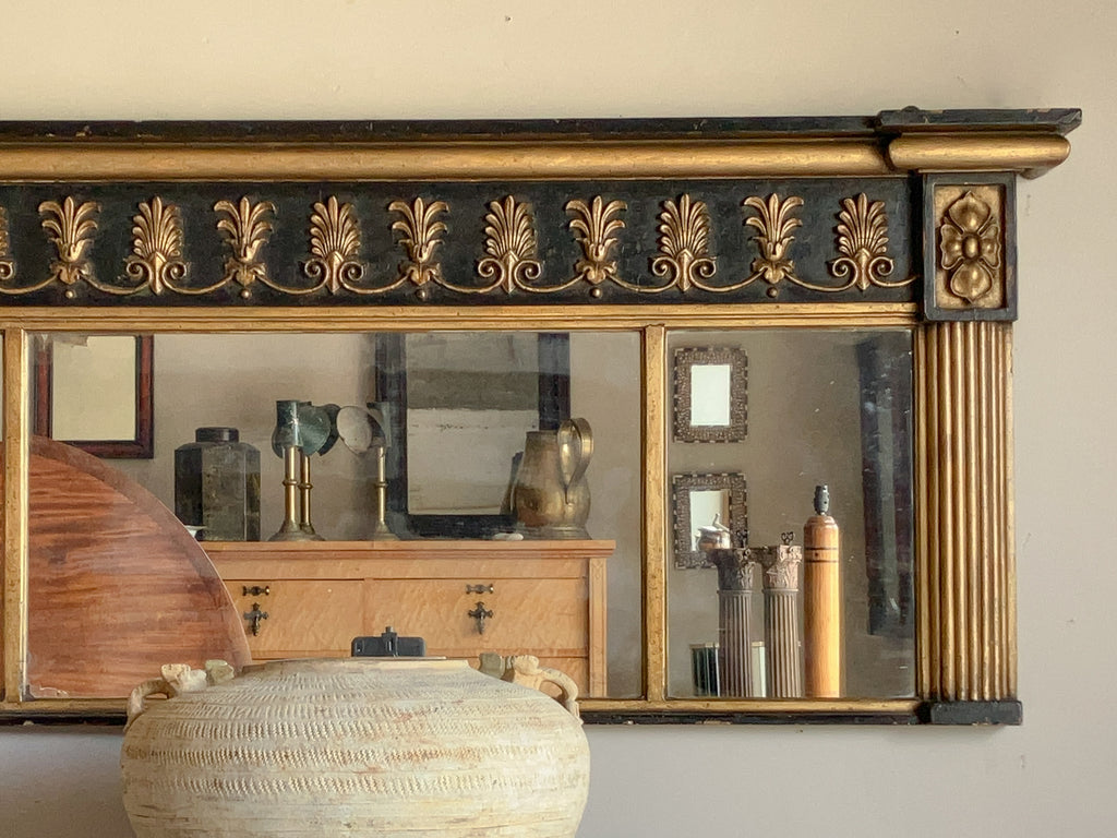 A Regency Giltwood & Ebonised Triple Plate Mantel Mirror