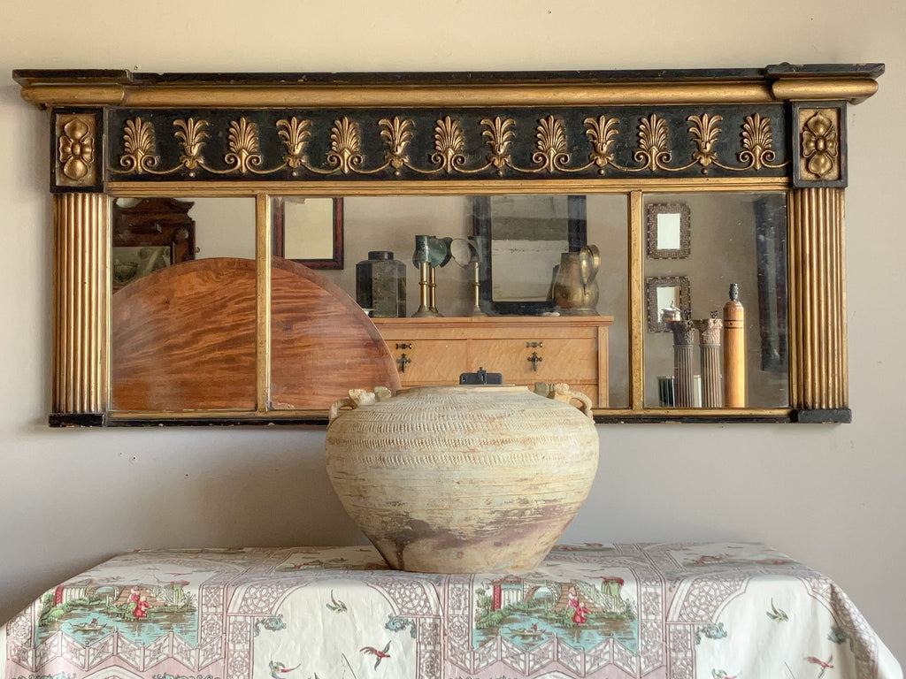 A Regency Giltwood & Ebonised Triple Plate Mantel Mirror