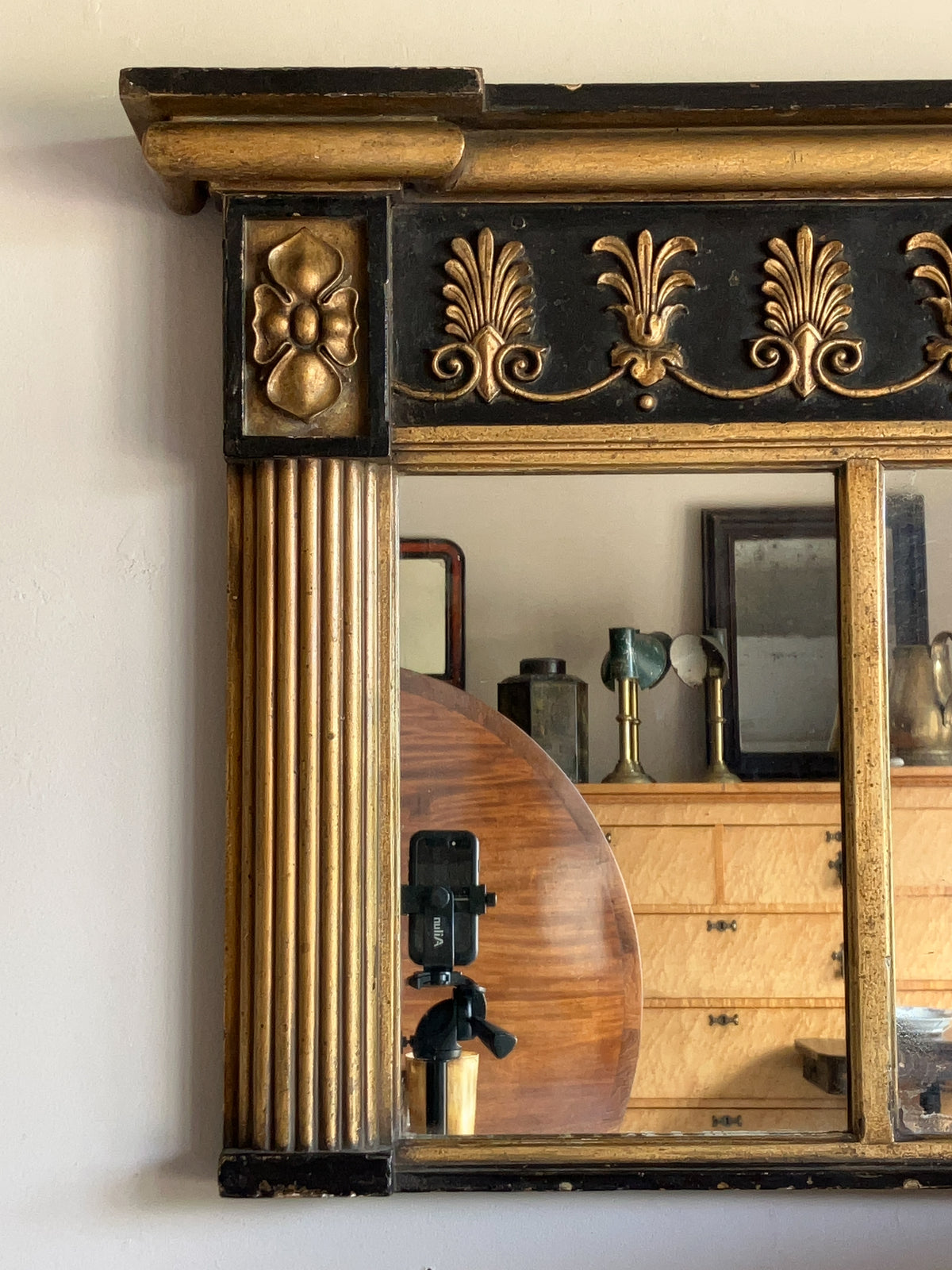 A Regency Giltwood & Ebonised Triple Plate Mantel Mirror