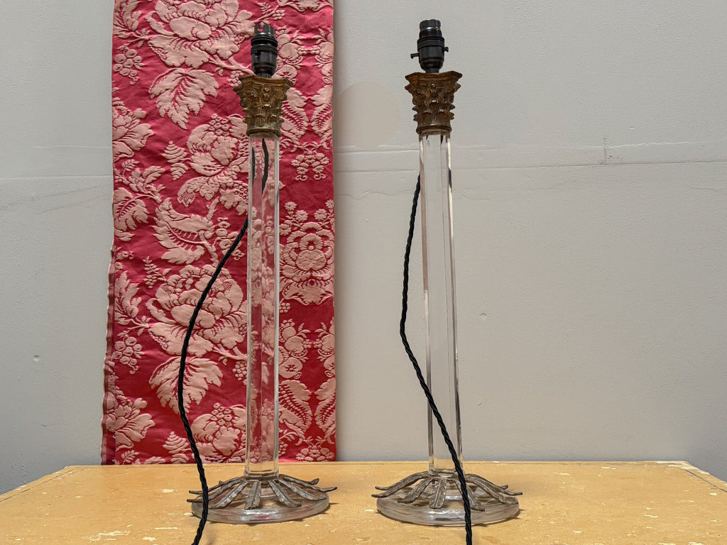 A Pair of George IV Cut Glass Column Lamps