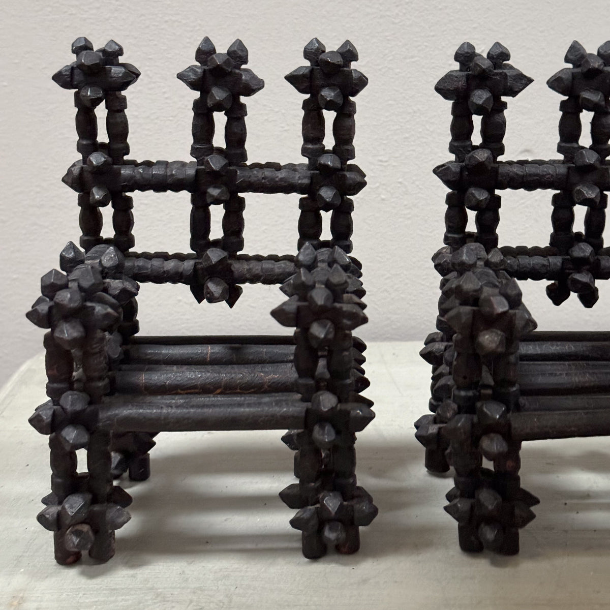 A Trio of Late 19th Century Tramp Art Miniature Chairs