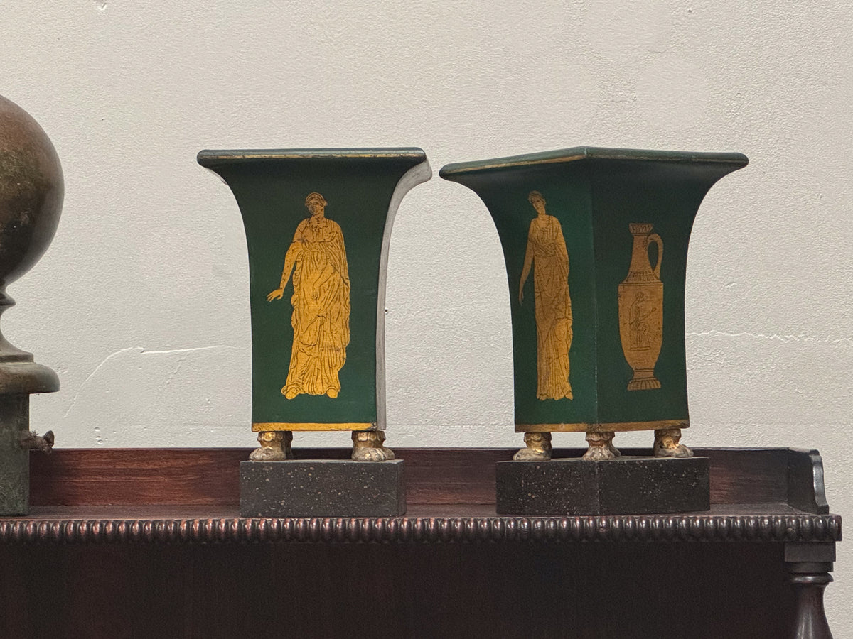 A Pair of Regency Toleware Vases