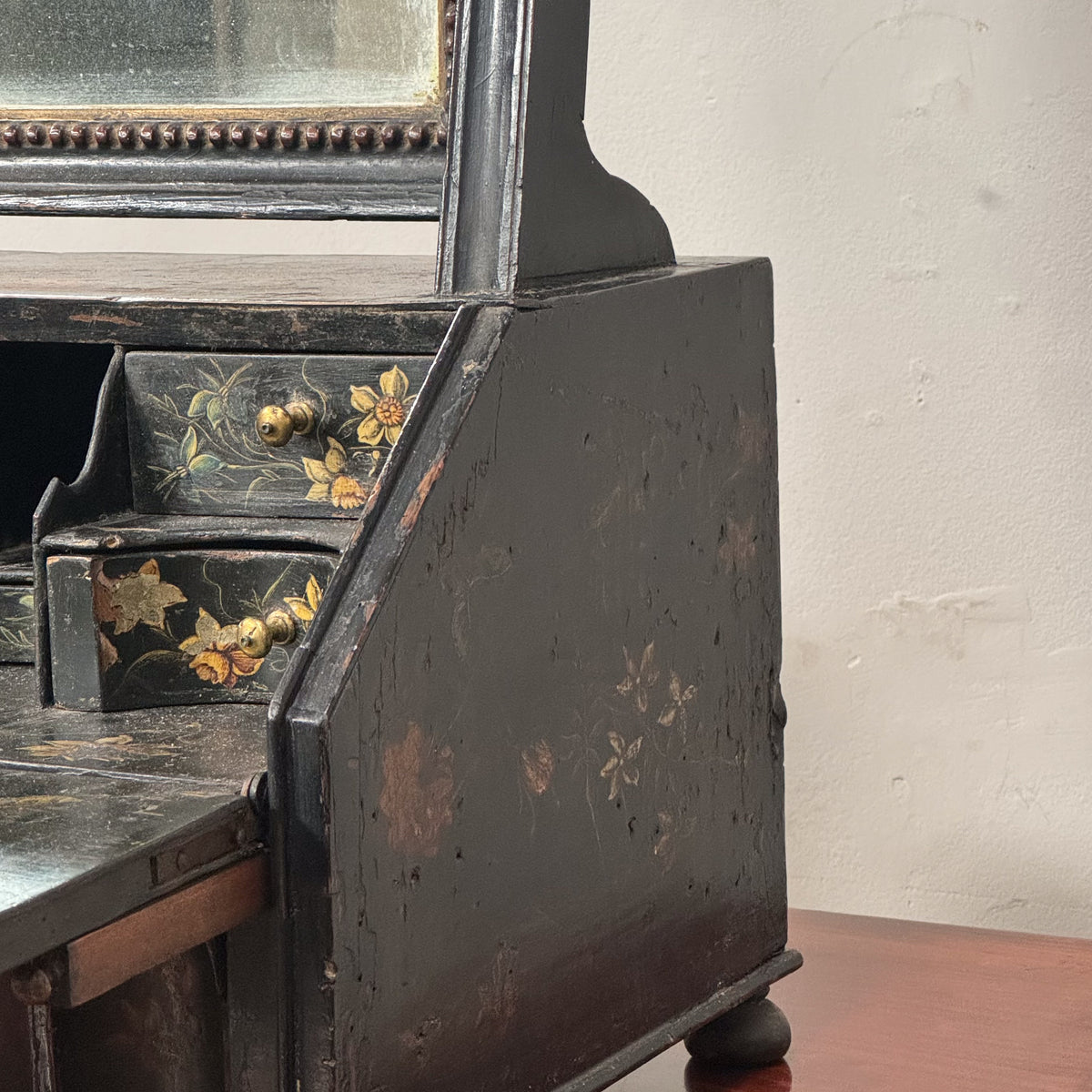 A Queen Anne Black & Polychrome Japanned Dressing Mirror