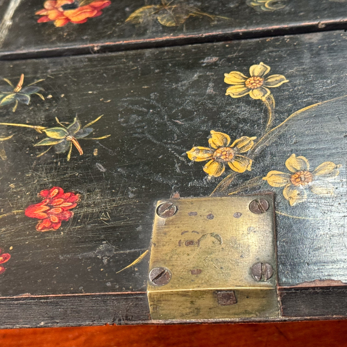 A Queen Anne Black & Polychrome Japanned Dressing Mirror