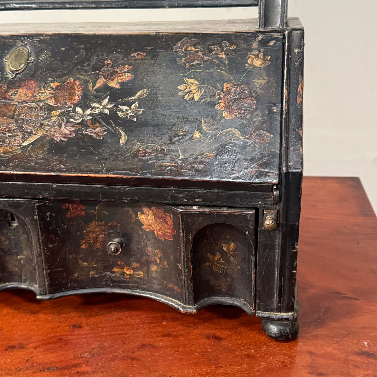 A Queen Anne Black & Polychrome Japanned Dressing Mirror