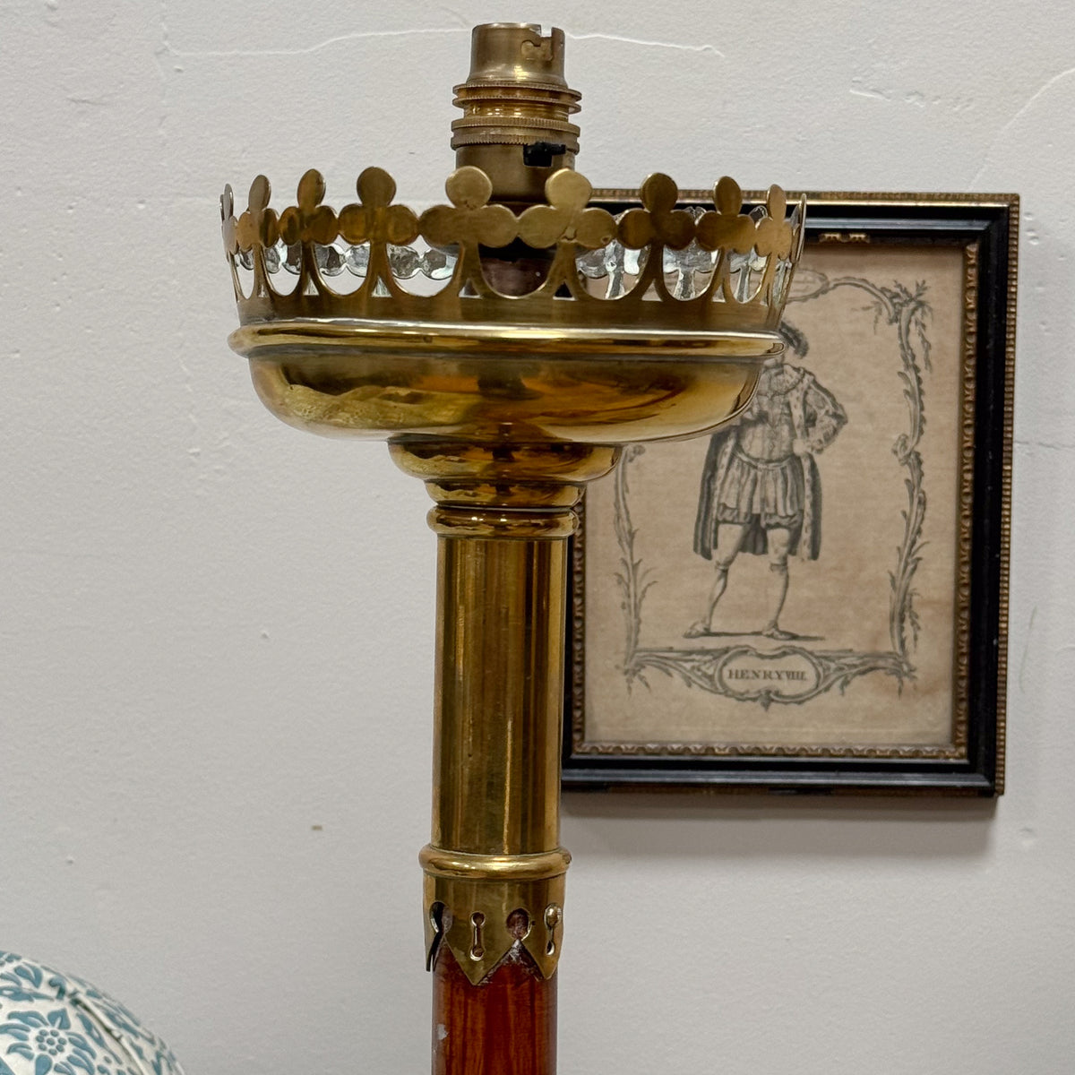 A Pair of Early 20th Century Brass and Oak Standard Lamps