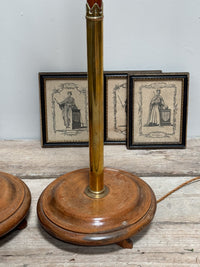 A Pair of Early 20th Century Brass and Oak Standard Lamps