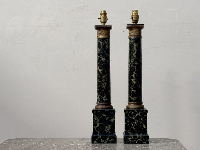 A Pair of Mid Century Empire Style Marbelised Lamps