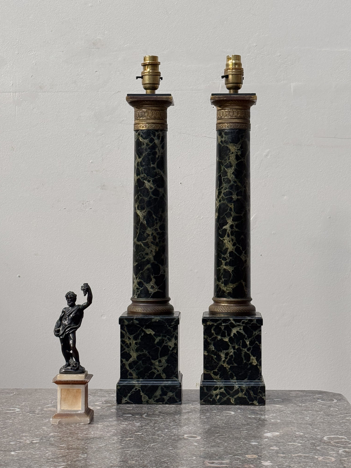 A Pair of Mid Century Empire Style Marbelised Lamps