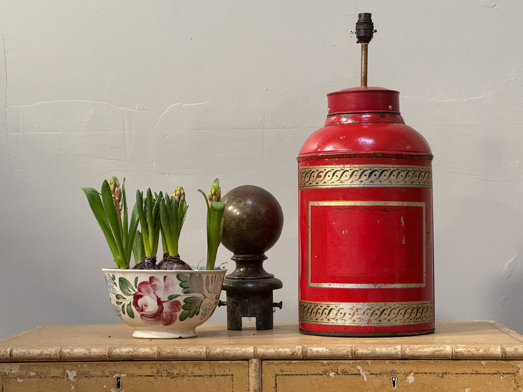 An Early 20th Century Toleware Tea Canister Lamp