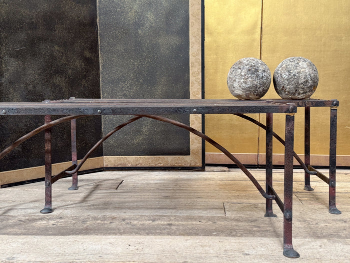 A Pair of Wrought Iron Strapwork Benches