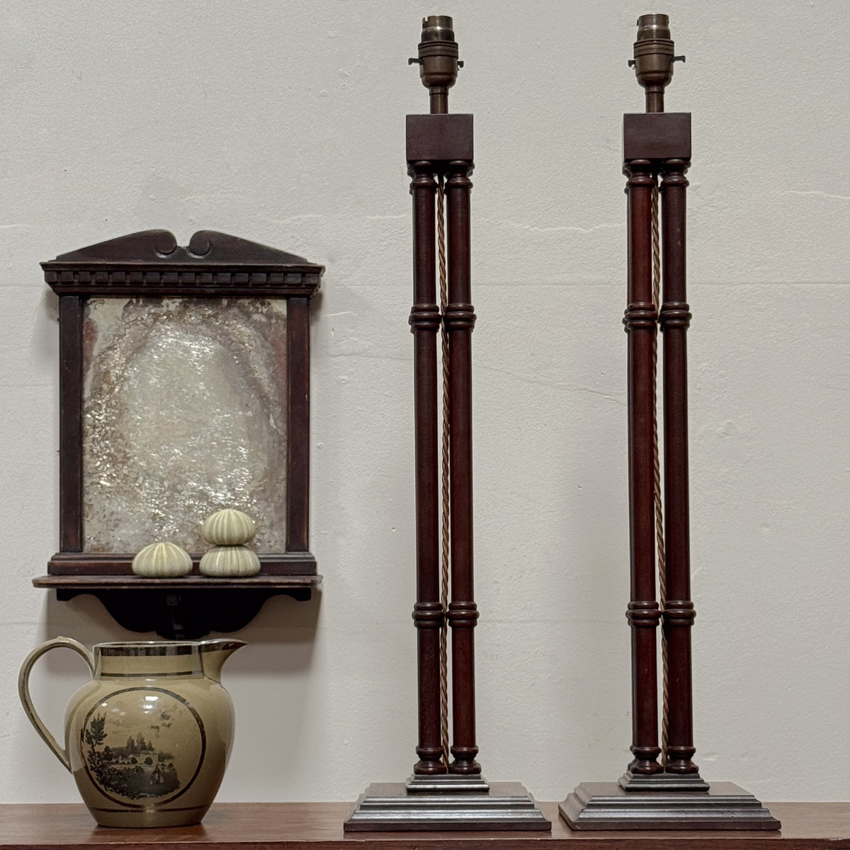 A Pair of Mahogany Cluster Column Lamps