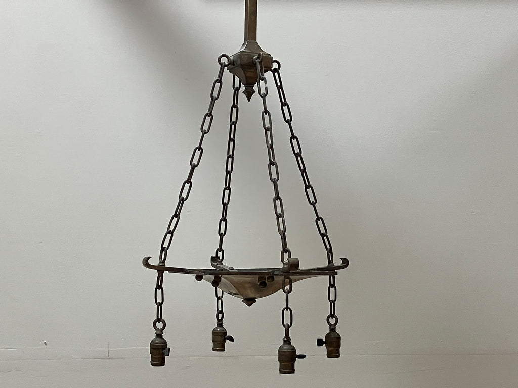 An Early 20th Century Gothic Style Brass Plafonnier Light