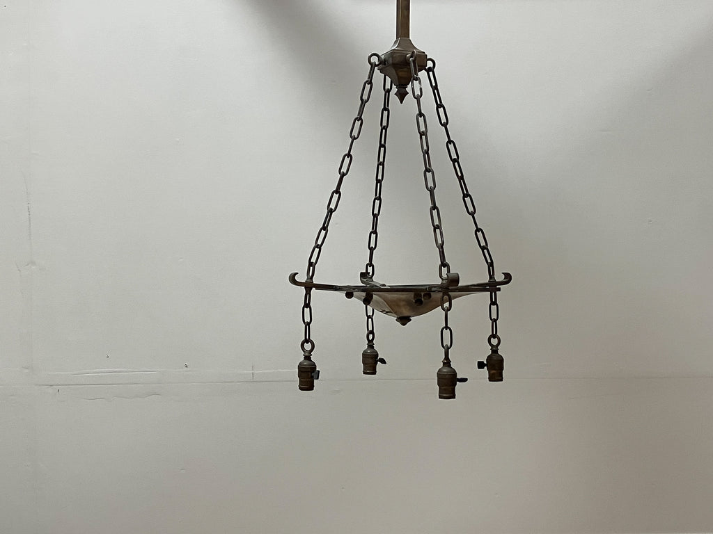An Early 20th Century Gothic Style Brass Plafonnier Light
