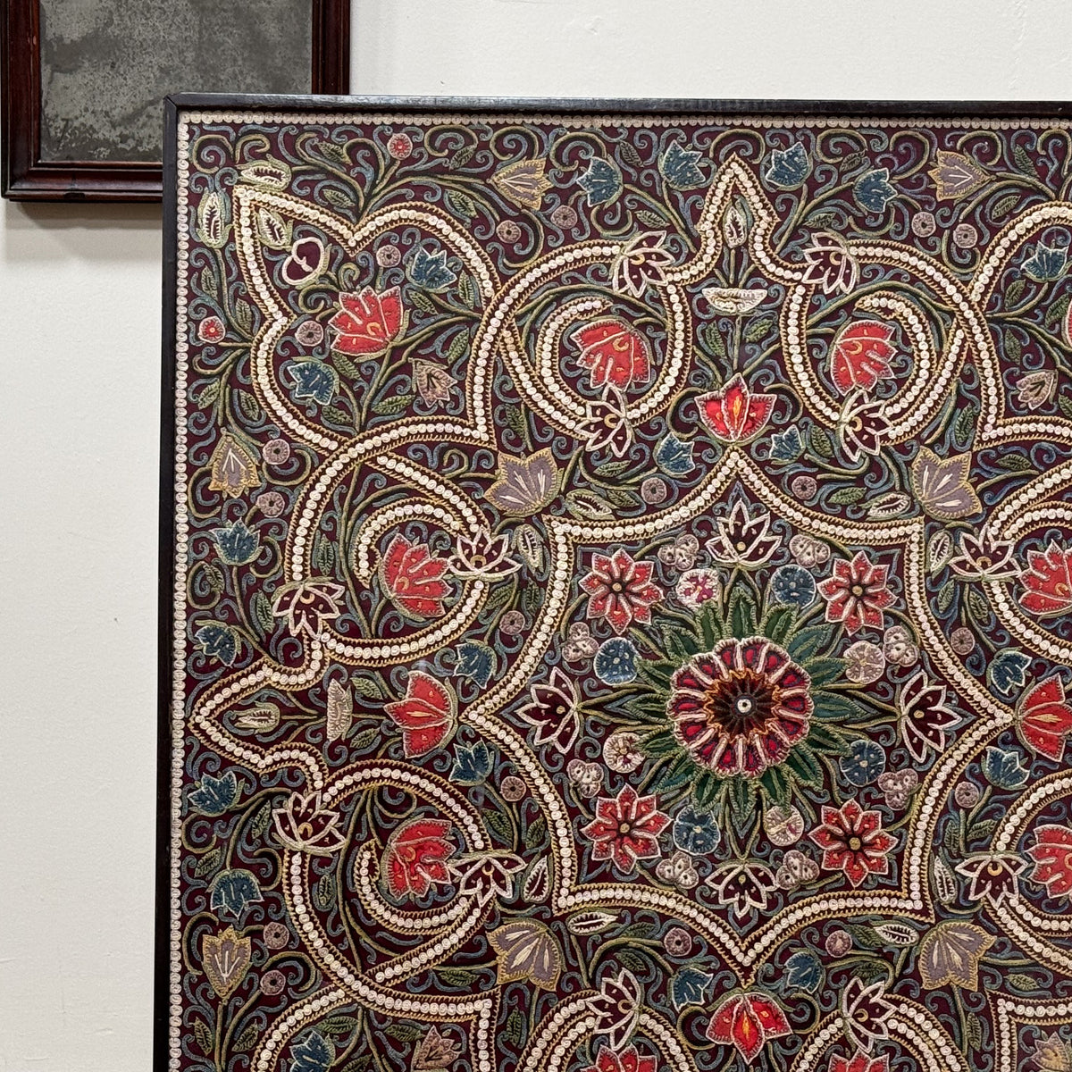 A 19th Century Azerbaijan Silkwork Panel on Table