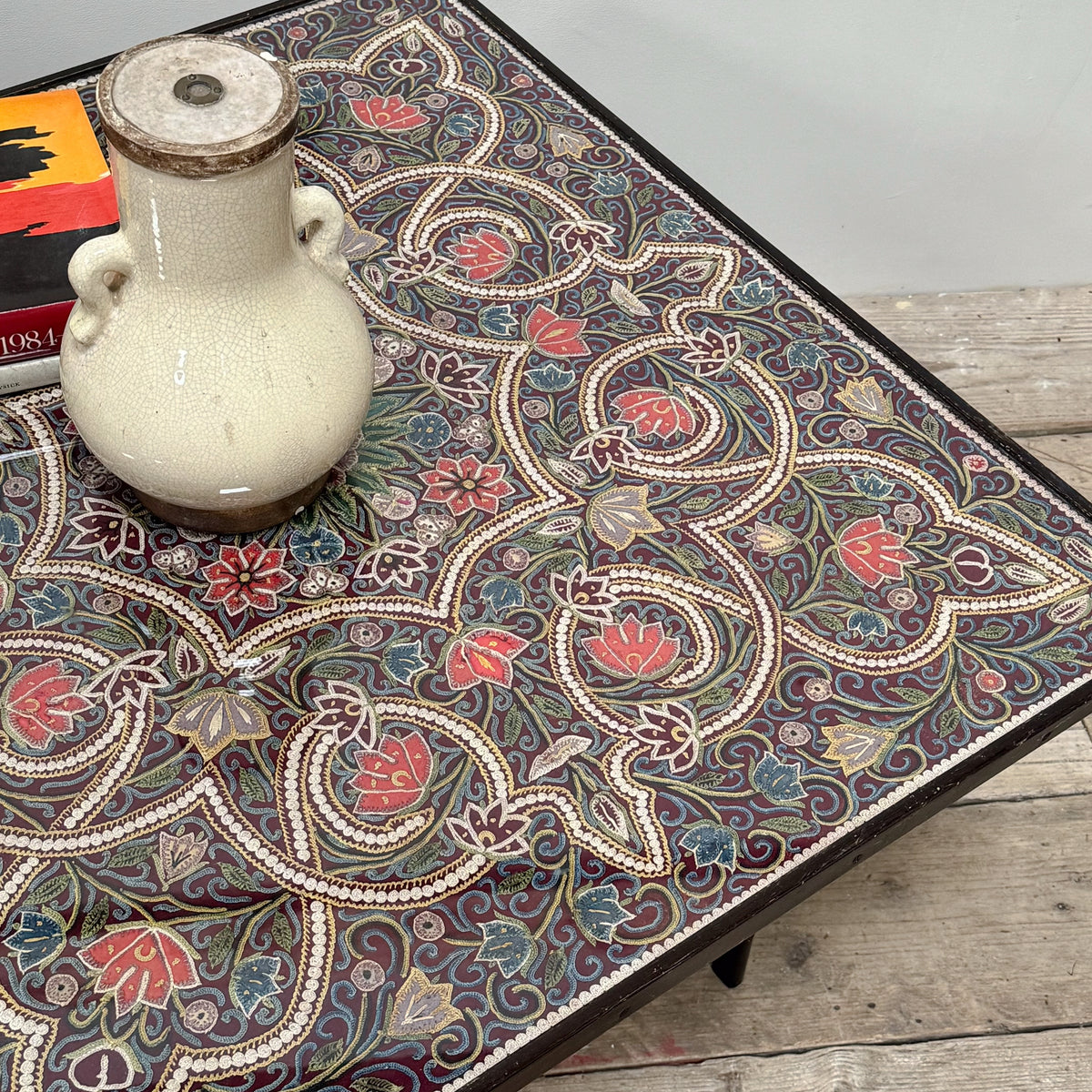 A 19th Century Azerbaijan Silkwork Panel on Table