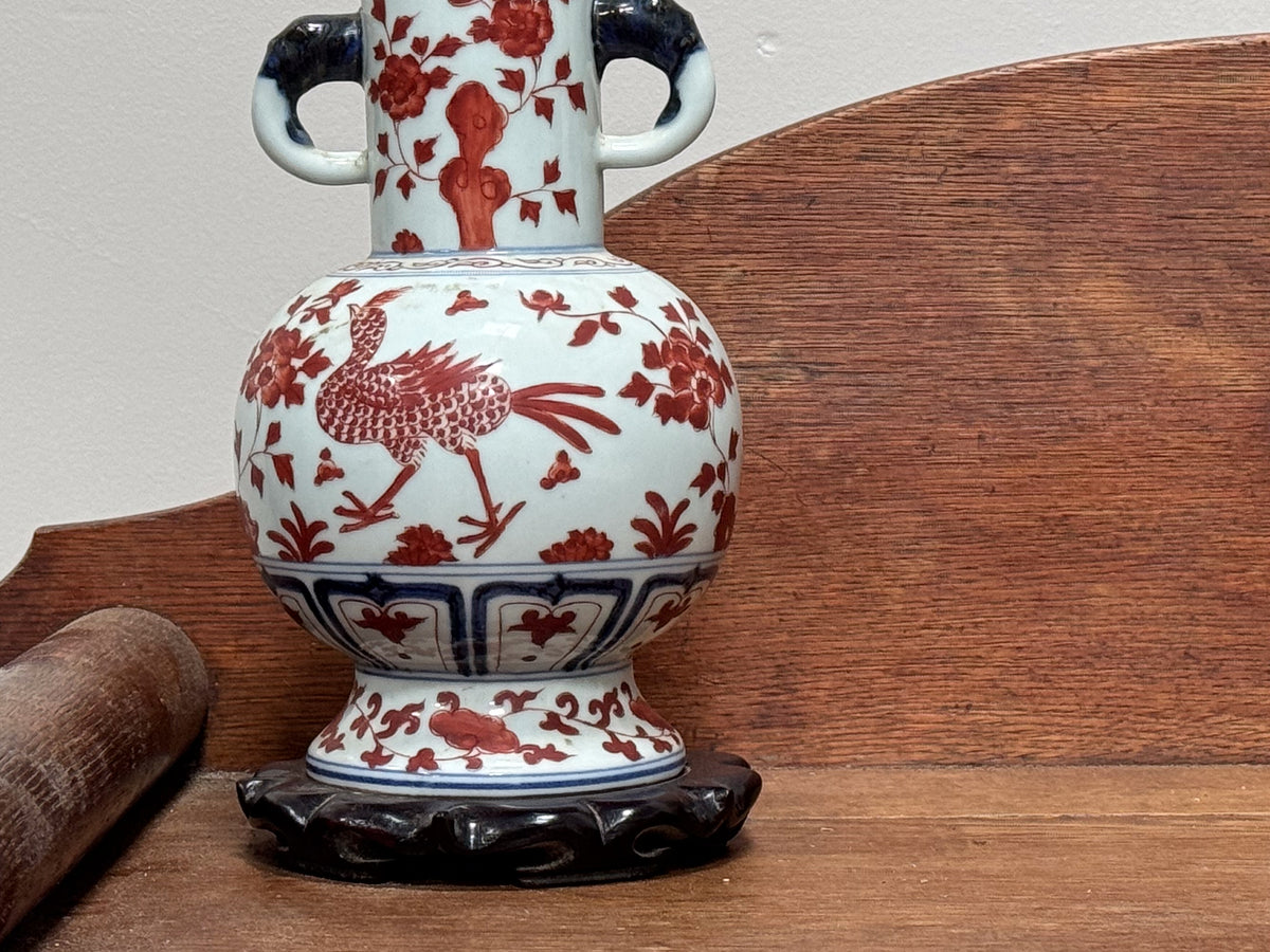 A Chinese Blue, White and Red Ceramic Hu Vase Lamp